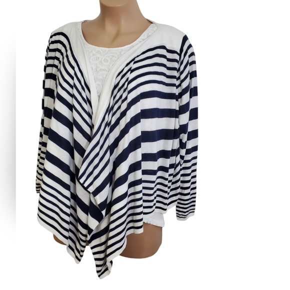 Avenue Open Front Cardigan Sweater Sz 26/28 Blue & White Stripes ~ Pre-Owned - Picture 3 of 11